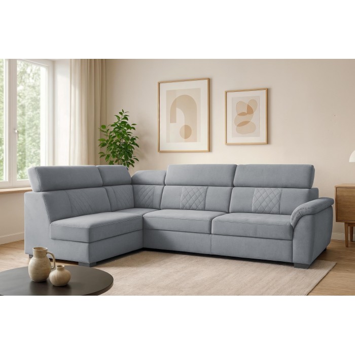RAVINI ausklappbares graues Ecksofa mit...