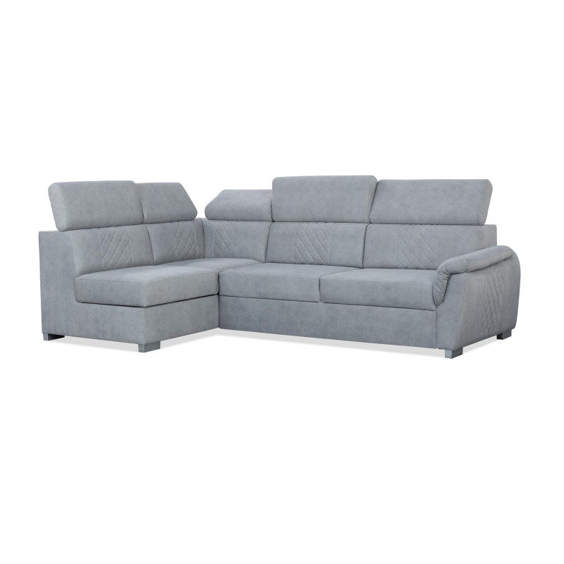 RAVINI ausklappbares graues Ecksofa mit verstellbaren Kopfstützen, gesteppter Rückenlehne und Schlaffunktion 4/9