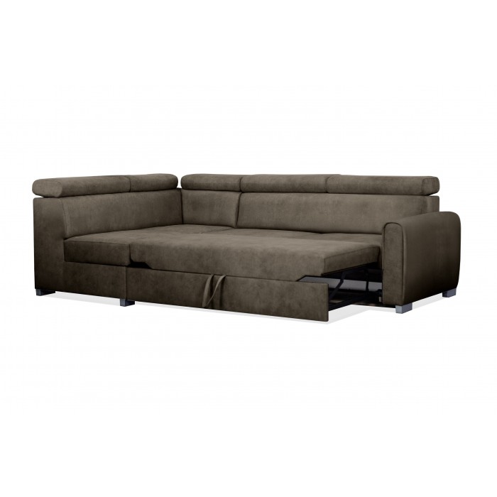COVO Velours-Ecksofa mit Schlaffunktion und verstellbaren Kopfstützen braun