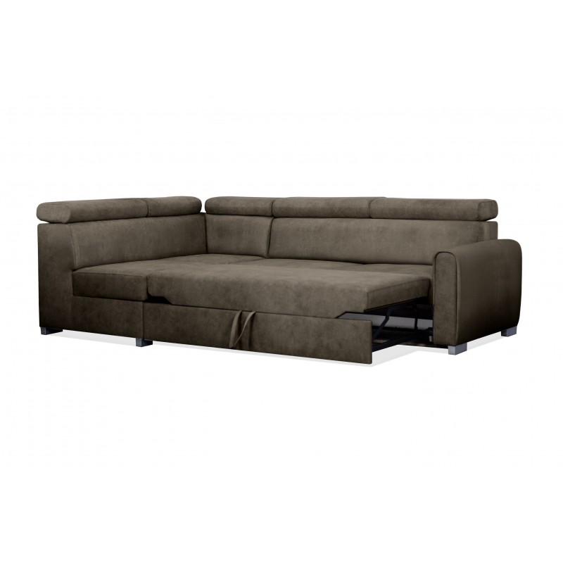COVO Velours-Ecksofa mit Schlaffunktion und verstellbaren Kopfstützen braun 2/9