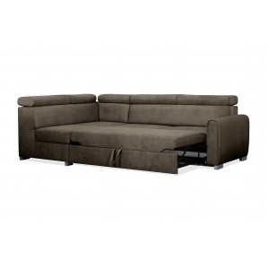 COVO Velours-Ecksofa mit Schlaffunktion und verstellbaren Kopfstützen braun 2/9