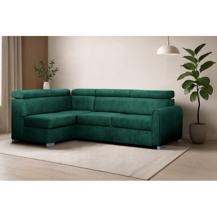 COVO Velours-Ecksofa mit Bettzeugablage und...