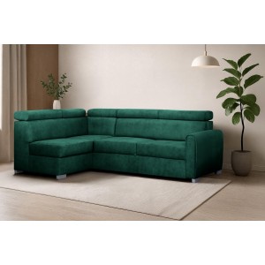 COVO Velours-Ecksofa mit Bettzeugablage und verstellbaren Kopfstützen grün 1/9