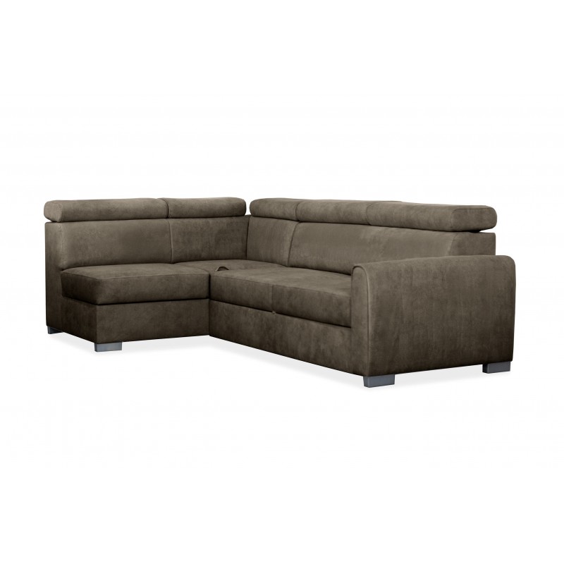 COVO Velours-Ecksofa mit Schlaffunktion und verstellbaren Kopfstützen braun 3/9