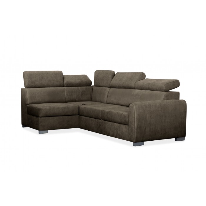 COVO Velours-Ecksofa mit Schlaffunktion und verstellbaren Kopfstützen braun