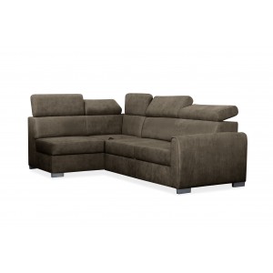 COVO Velours-Ecksofa mit Schlaffunktion und verstellbaren Kopfstützen braun 4/9