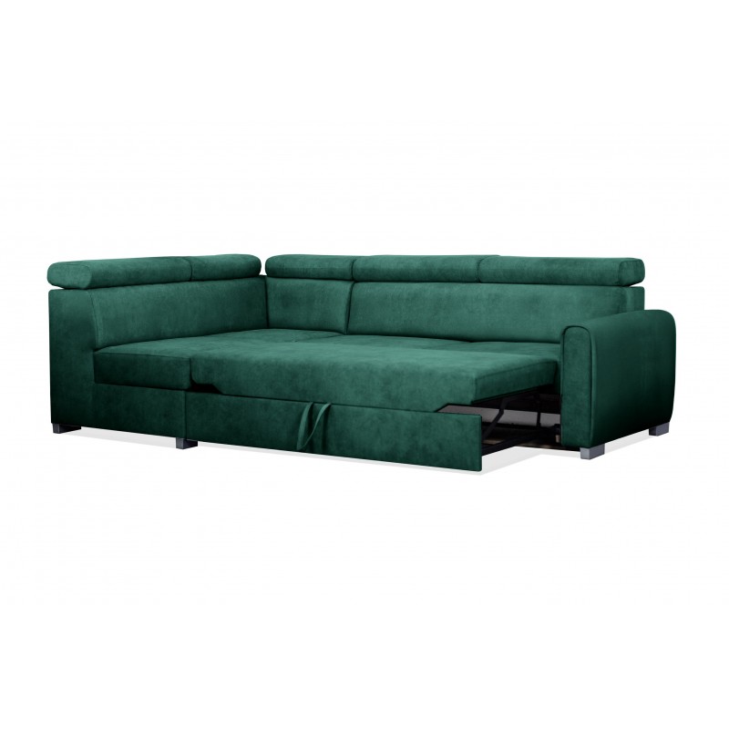 COVO Velours-Ecksofa mit Bettzeugablage und verstellbaren Kopfstützen grün 2/9