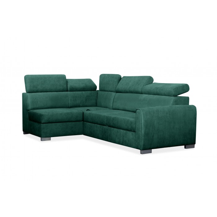 COVO Velours-Ecksofa mit Bettzeugablage und verstellbaren Kopfstützen grün