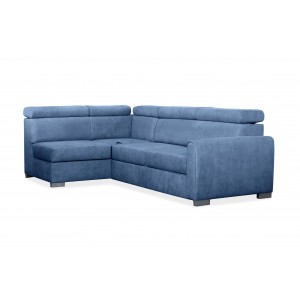 COVO Ecksofa aus blauem Velours mit Schlaffunktion und verstellbaren Kopfstützen 3/9