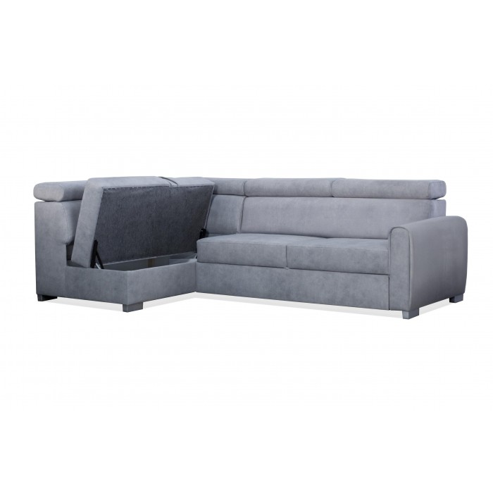 COVO Velours-Ecksofa mit Bettzeugablage und verstellbaren Kopfstützen grün