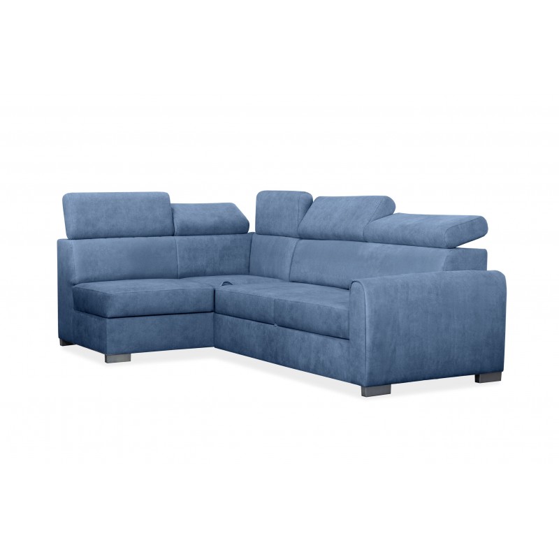 COVO Ecksofa aus blauem Velours mit Schlaffunktion und verstellbaren Kopfstützen 4/9