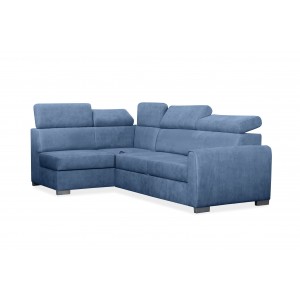 COVO Ecksofa aus blauem Velours mit Schlaffunktion und verstellbaren Kopfstützen 4/9