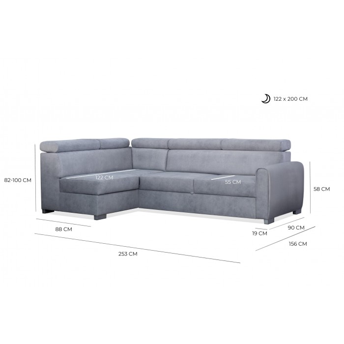 COVO Velours-Ecksofa mit Bettzeugablage und verstellbaren Kopfstützen grün