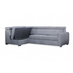 COVO Ecksofa aus blauem Velours mit Schlaffunktion und verstellbaren Kopfstützen 5/9