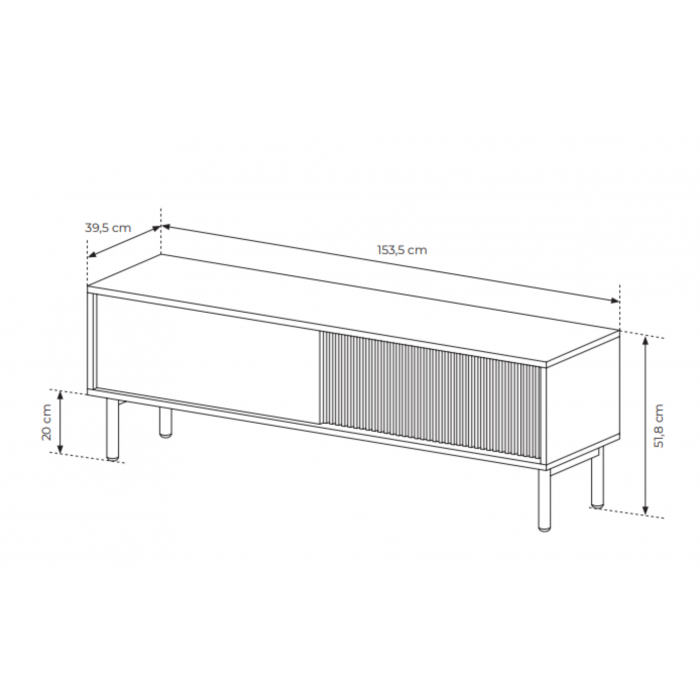 AVIRO RTV Schrank mit geriffelter Oberfläche - leichtes Design im skandinavischen Stil, Eiche Cremona