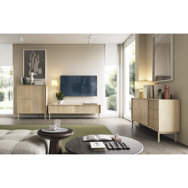 AVIRO breiter RTV-Schrank auf hohen Beinen - natürliche Eleganz und moderner Charakter, Eiche Cremona 4/9