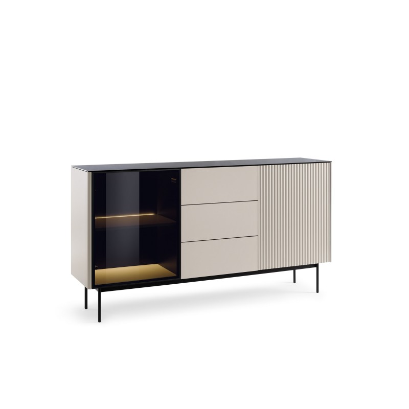 Zweitürige Kommode Cashmere RITA Glasfront mit LED-Beleuchtung