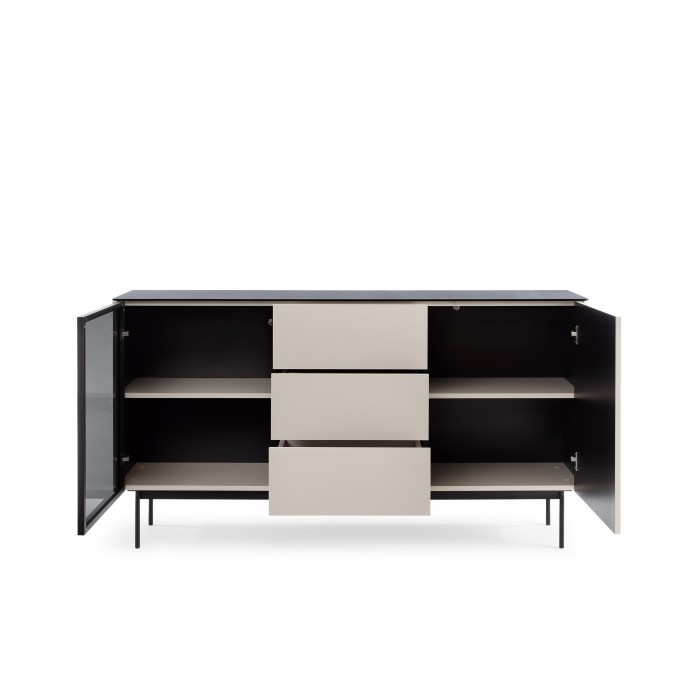 Zweitürige Kommode Cashmere RITA Glasfront mit LED-Beleuchtung