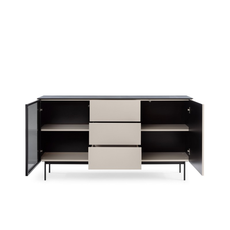 Zweitürige Kommode Cashmere RITA Glasfront mit LED-Beleuchtung 3/9