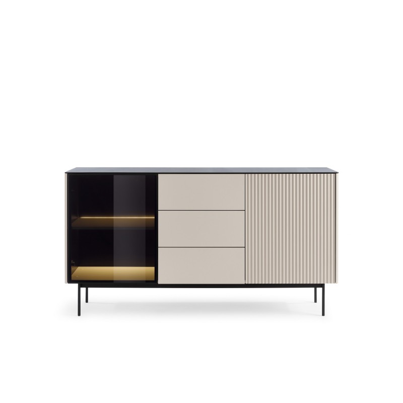 Zweitürige Kommode Cashmere RITA Glasfront mit LED-Beleuchtung 4/9