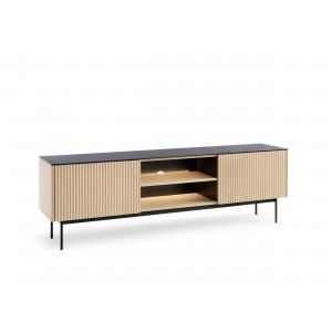 Moderner zweitüriger RITA RTV-Schrank mit gefräster Front und LED-Beleuchtung Eiche vincenza 1/9