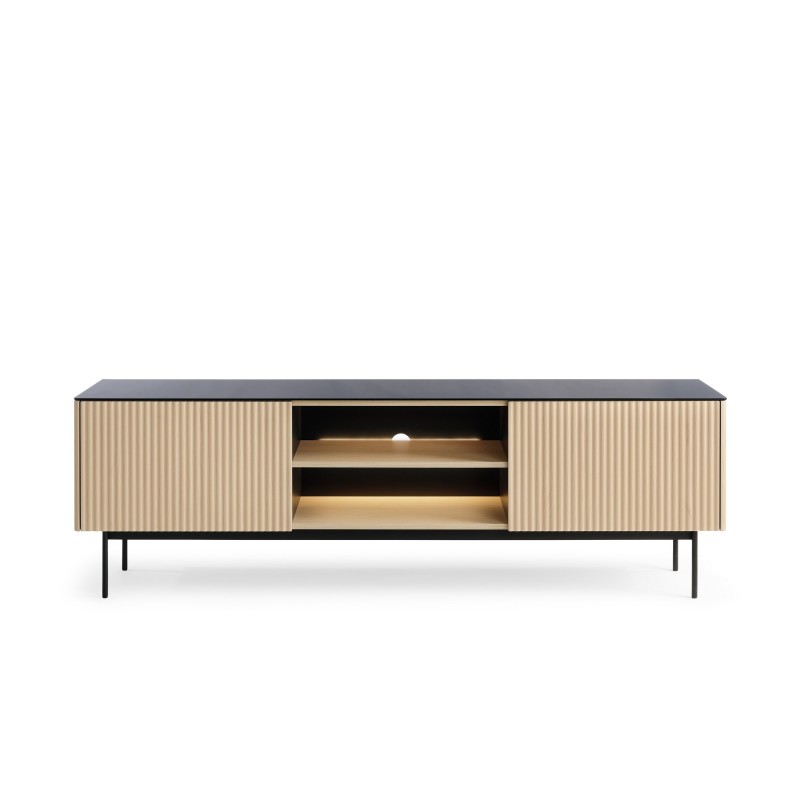 Moderner zweitüriger RITA RTV-Schrank mit gefräster Front und LED-Beleuchtung Eiche vincenza 4/9