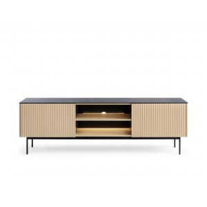 Moderner zweitüriger RITA RTV-Schrank mit gefräster Front und LED-Beleuchtung Eiche vincenza 4/9