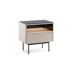 Eleganter Nachttisch RITA aus Kaschmir mit Schublade und LED-Beleuchtung für moderne Innenräume 1/9
