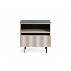 Eleganter Nachttisch RITA aus Kaschmir mit Schublade und LED-Beleuchtung für moderne Innenräume 3/9
