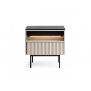 Eleganter Nachttisch RITA aus Kaschmir mit Schublade und LED-Beleuchtung für moderne Innenräume 4/9