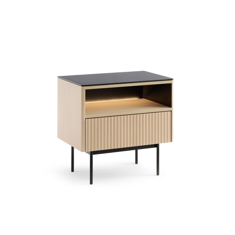 Eleganter Nachttisch RITA mit Schublade und LED-Beleuchtung für moderne Innenräume Eiche vincenza 1/9