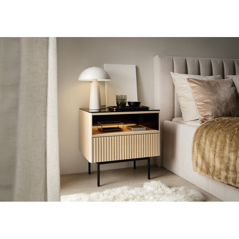 Eleganter Nachttisch RITA mit Schublade und LED-Beleuchtung für moderne Innenräume Eiche vincenza 2/9