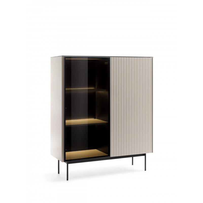 Zweitürige Vitrine RITA mit eleganter LED-Beleuchtung und Glasfront Cashmere