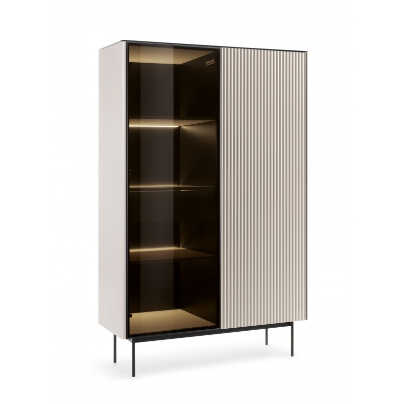 RITA hohe Kaschmirvitrine mit Glasfront, Schublade und LED-Beleuchtung