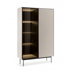 RITA hohe Kaschmirvitrine mit Glasfront, Schublade und LED-Beleuchtung 1/9