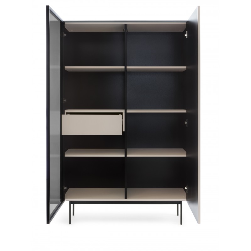 RITA hohe Kaschmirvitrine mit Glasfront, Schublade und LED-Beleuchtung 3/9