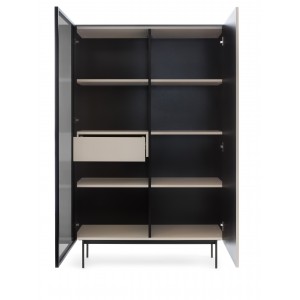 RITA hohe Kaschmirvitrine mit Glasfront, Schublade und LED-Beleuchtung 3/9