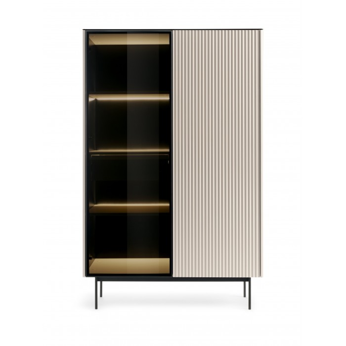 RITA hohe Kaschmirvitrine mit Glasfront, Schublade und LED-Beleuchtung