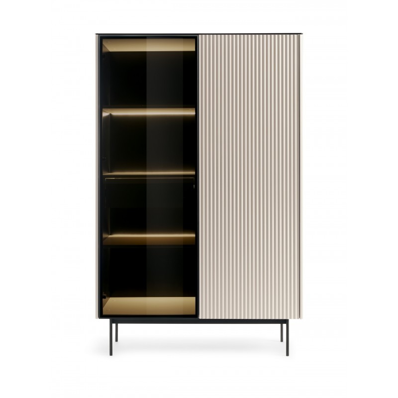 RITA hohe Kaschmirvitrine mit Glasfront, Schublade und LED-Beleuchtung 4/9