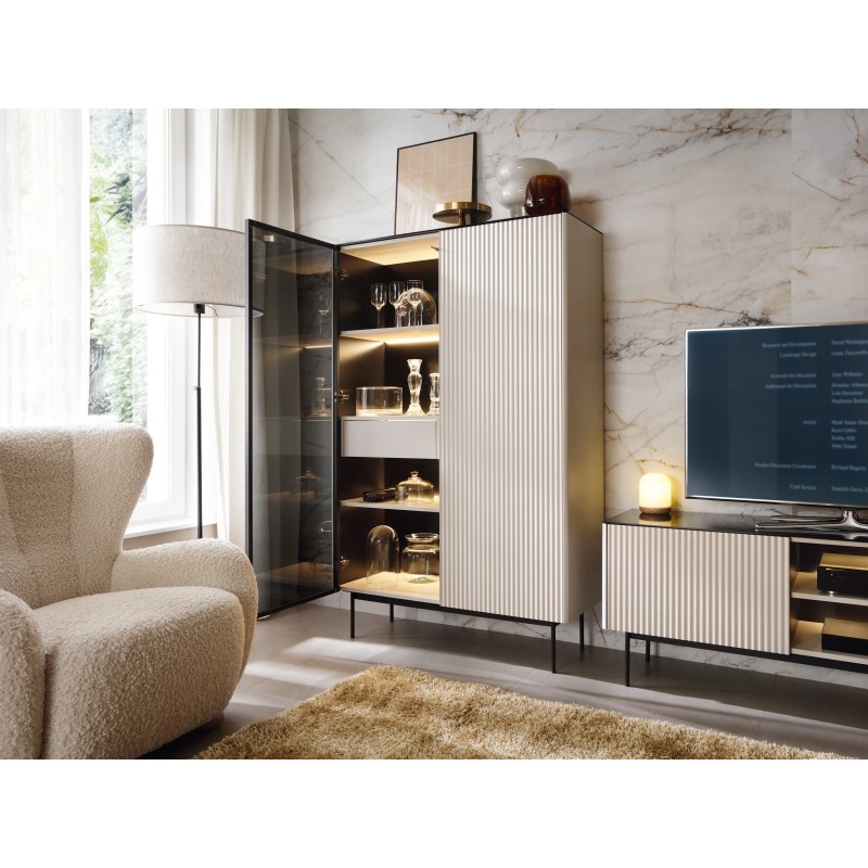 RITA hohe Kaschmirvitrine mit Glasfront, Schublade und LED-Beleuchtung 6/9