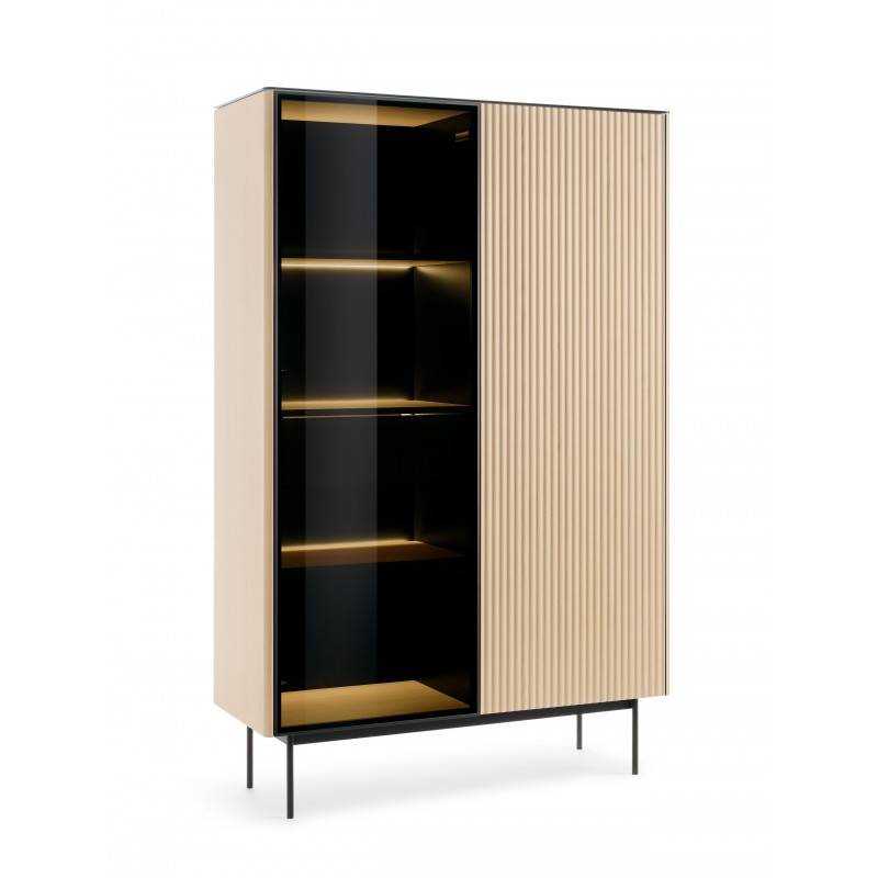 RITA Hochschrank mit Glasfront, Schublade und LED-Beleuchtung Eiche vincenza 1/9