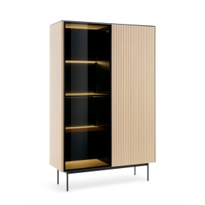 RITA Hochschrank mit Glasfront, Schublade und LED-Beleuchtung Eiche vincenza 1/9