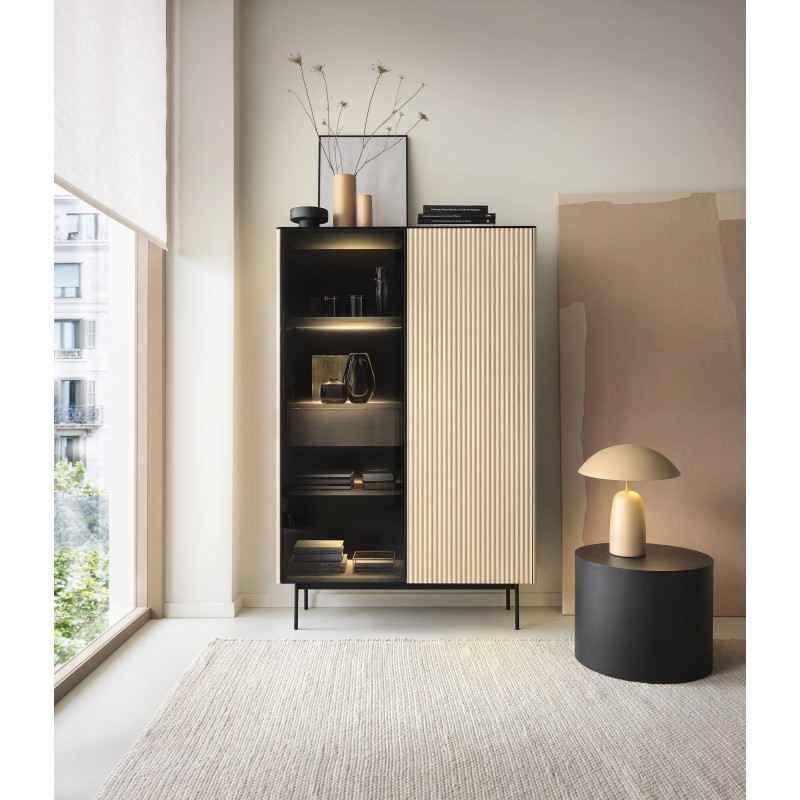 RITA Hochschrank mit Glasfront, Schublade und LED-Beleuchtung Eiche vincenza 2/9