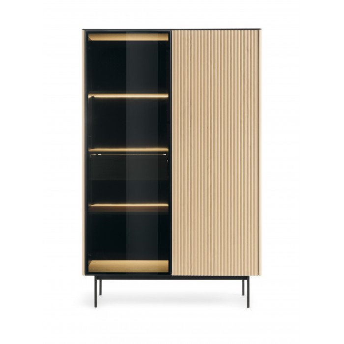 RITA Hochschrank mit Glasfront, Schublade und LED-Beleuchtung Eiche vincenza