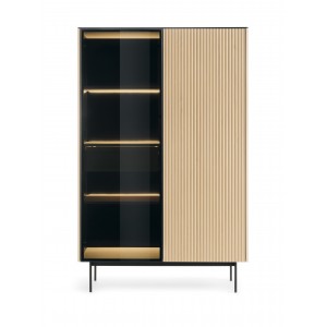 RITA Hochschrank mit Glasfront, Schublade und LED-Beleuchtung Eiche vincenza 3/9