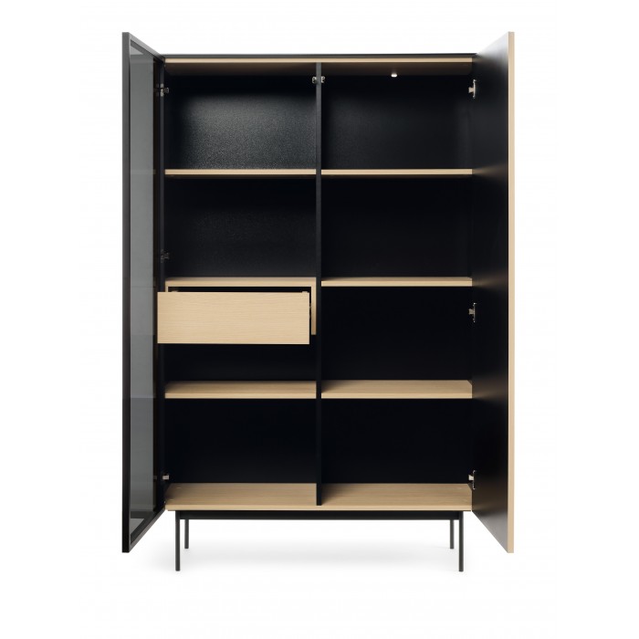 RITA Hochschrank mit Glasfront, Schublade und LED-Beleuchtung Eiche vincenza