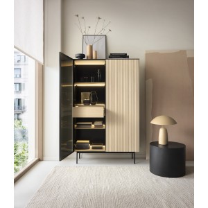 RITA Hochschrank mit Glasfront, Schublade und LED-Beleuchtung Eiche vincenza 5/9