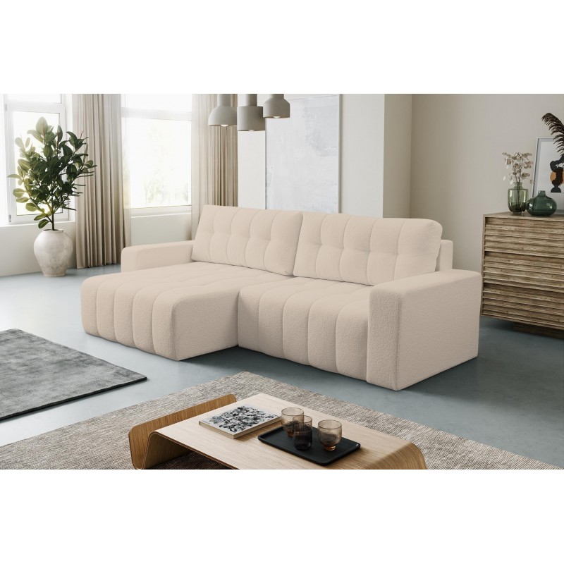 Exklusive beige gesteppte Eckcouch MASINA mit Bettzeugablage und Schlaffunktion 2/9