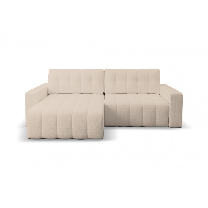 Exklusive beige gesteppte Eckcouch MASINA mit Bettzeugablage und Schlaffunktion