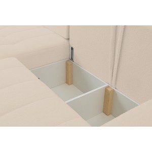 Exklusive beige gesteppte Eckcouch MASINA mit Bettzeugablage und Schlaffunktion 6/9